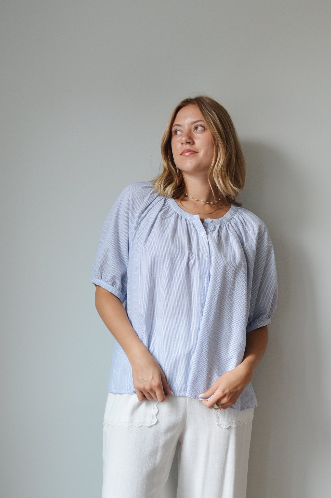 OCEAN BREEZE SEERSUCKER BLOUSE