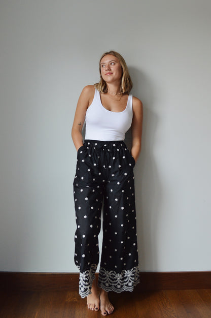 FRANKIE BLACK EMBROIDERED PANTS