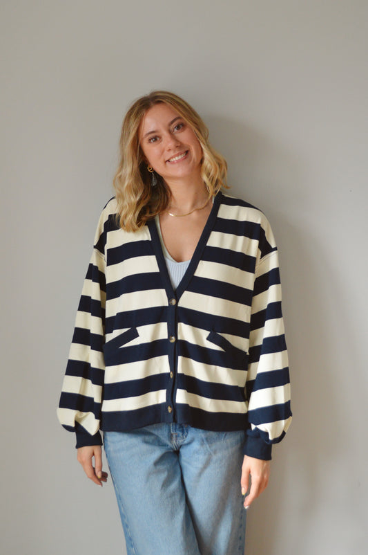 MARINE NAVY STRIPED CARDIGAN