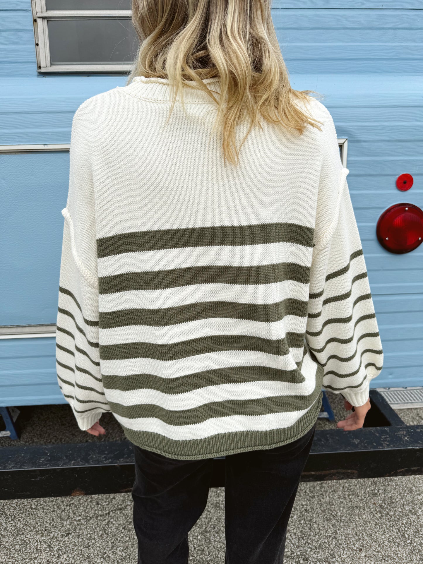 LUCA GREEN STRIPED SWEATER