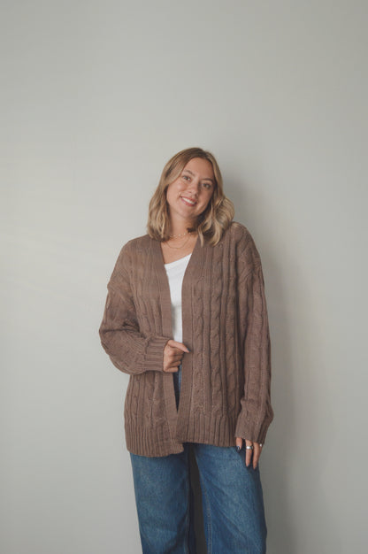 CHOCOLATE CABLE KNIT CARDIGAN