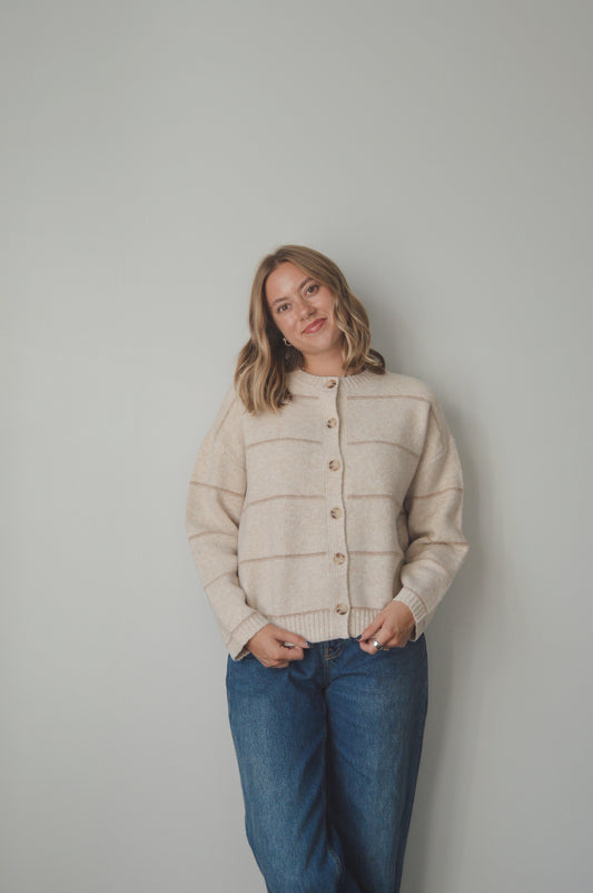 OATMILK LATTE STRIPED CARDIGAN