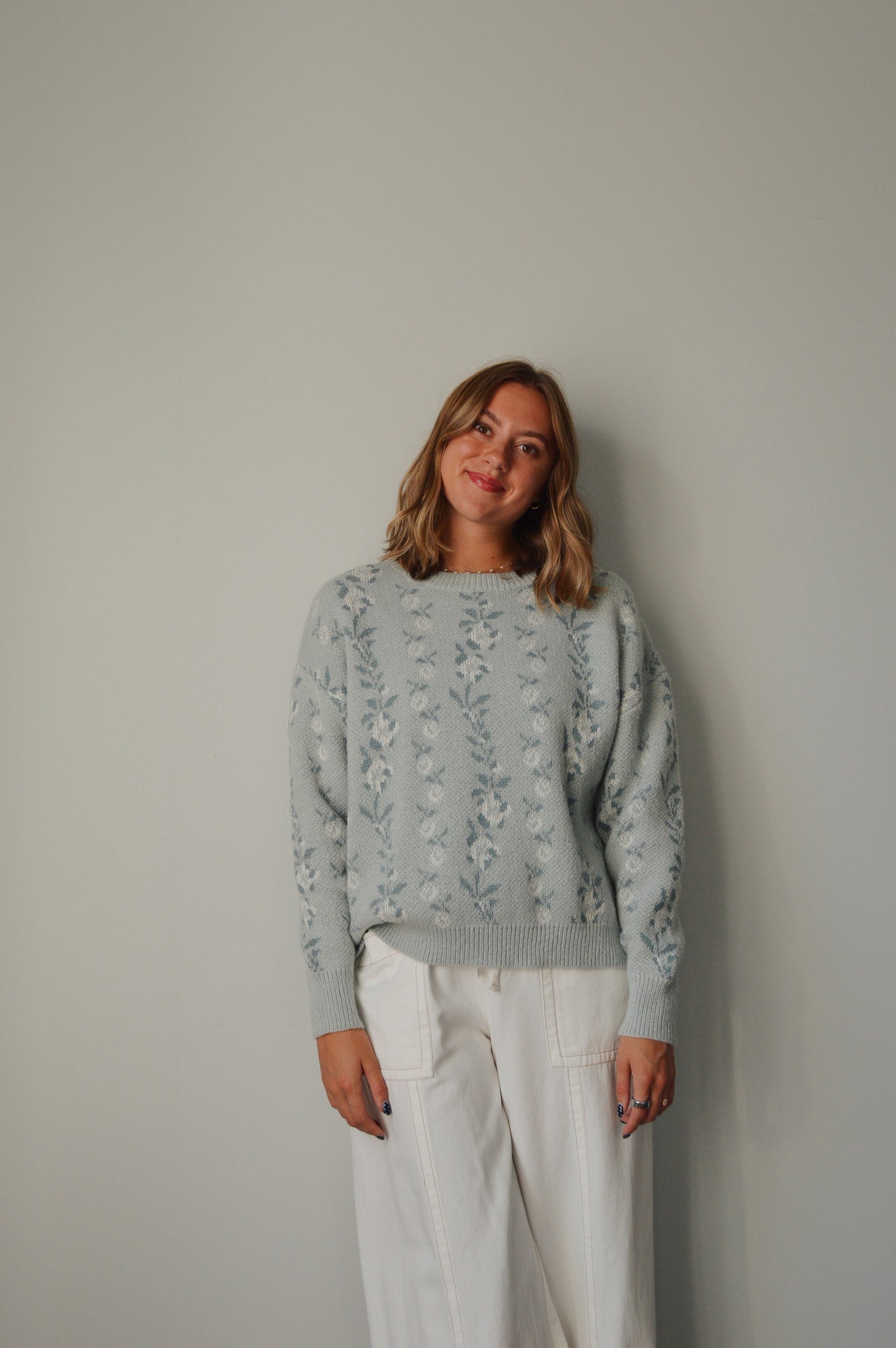 AGNES SAGE FLORAL SWEATER