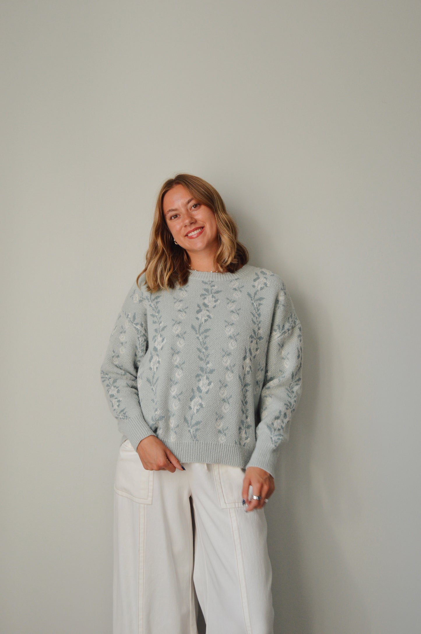 AGNES SAGE FLORAL SWEATER