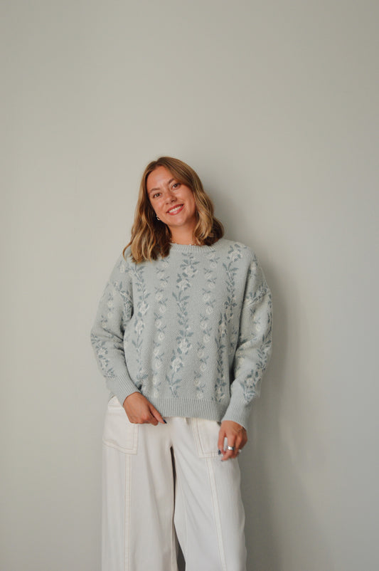 AGNES SAGE FLORAL SWEATER