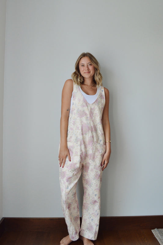 FLORAL EYELET JUMPSUIT